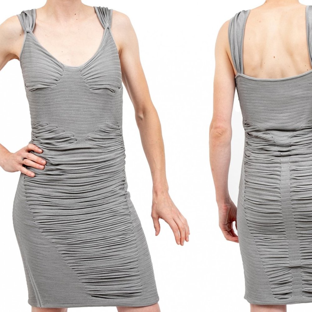 COPY - Zac Posen Grey V Neck Ruched Sleeveless Dress, Size M